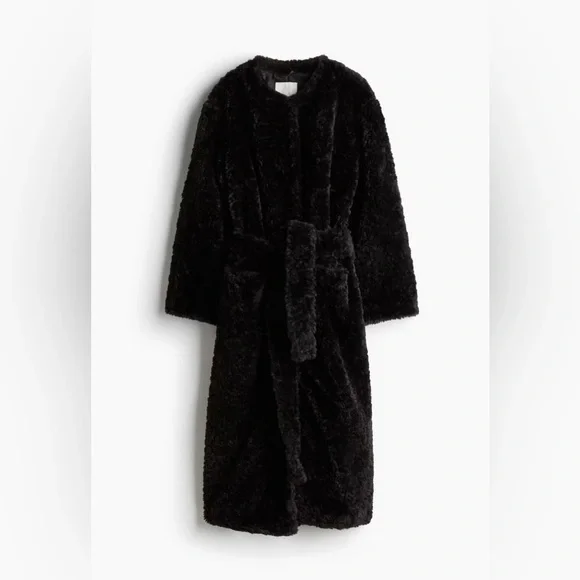 H&M Fluffy Tie Belt Coat - Picture 1 of 4